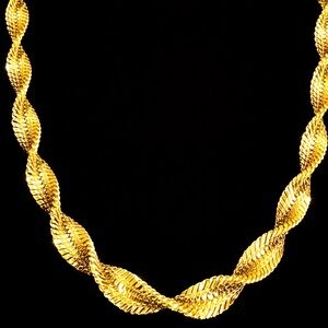 18k Gold Technibond Diamond Cut Twisted Herringbone Mens Necklace Vintage HSN